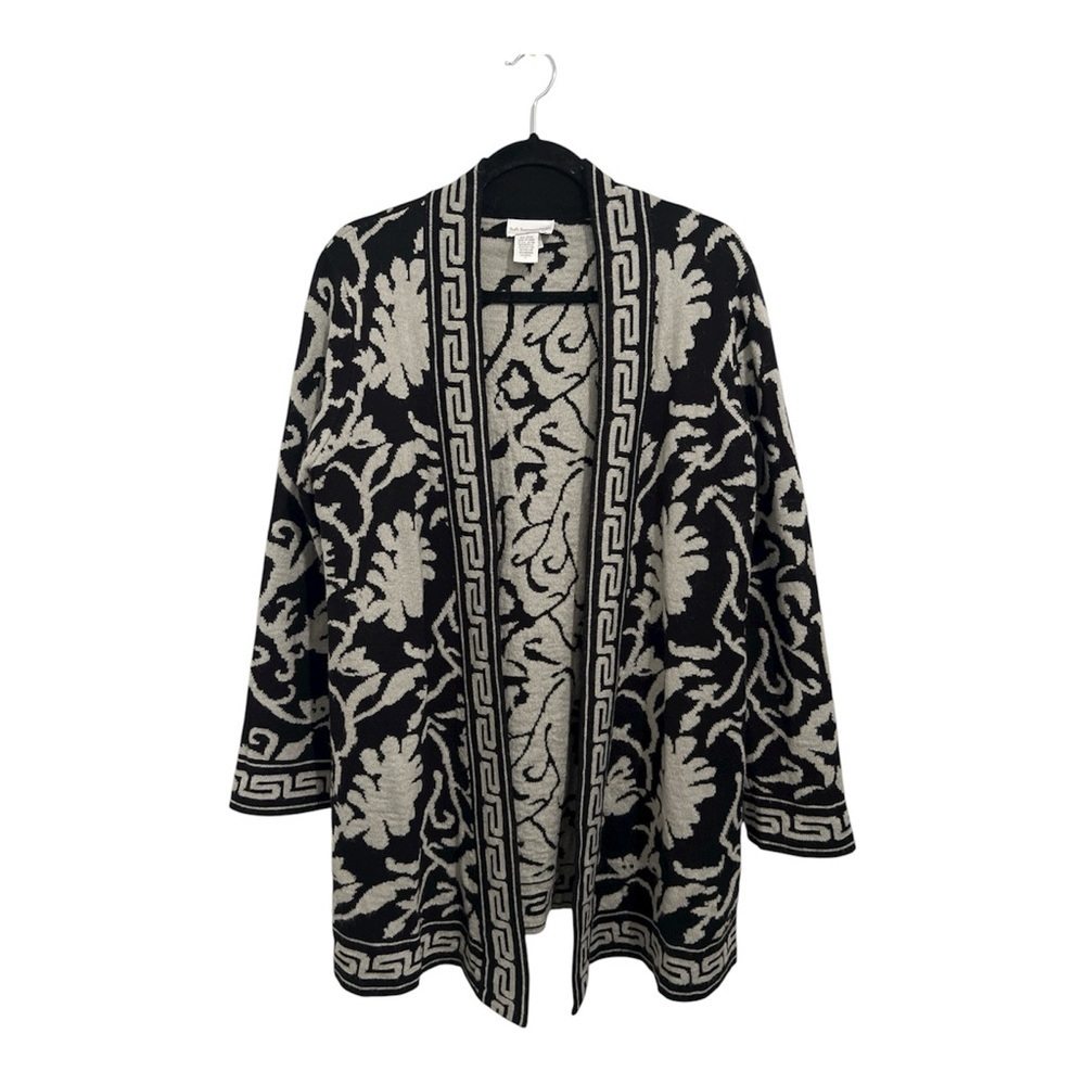 Soft Surroundings Bistro Cardigan Women’s PL Black Gray Floral Mohair Wool